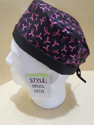 Breast Cancer Awareness Ribbons Black Men's Skull/Chemo Surgical Scrub Hat/Cap - Image 1 of 4