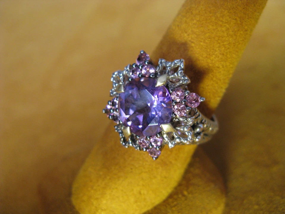 BARBARA BIXBY AMETHYST PINK TOURMALINE GEMSTONE RING SIZE 7 SS 18K FLOWER Gift - Image 1 of 1