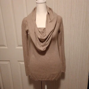 SHRINKING VIOLET Women's Sweater Size XS Tan Long Sleeve Cowl Neck High Low, EUC - Picture 1 of 17