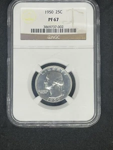 1950 25c (P) Proof Washington Silver Quarter NGC PF-67 - Picture 1 of 5