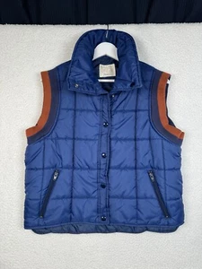 Vintage 80s SEARS Puffer Vest Blue Brown Retro- Women's Large - Picture 1 of 9