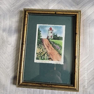 Small Framed Matted Painting "Saw Cow Head Light" PEI Lighthouse Signed Ridgway - Picture 1 of 12