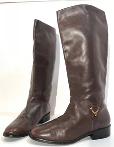 Etienne Aigner DERBY Leather Women Boots Medium-Dark Brown Size 8.5 Equestrian - Picture 1 of 12