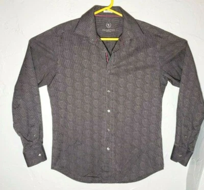 BUGATCHI Men's Gray w/ Black Pin Stripe & Paisley print Shaped Fit shirt size M - Image 1 of 4