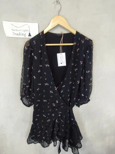 AllSaints Jade Aster Wrap Dress Black Floral Ruffle Textured Size S 8 RRP148 - Picture 1 of 14