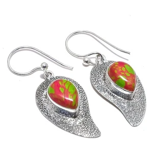 Bi-Color Turquoise Gemstone 925 Sterling Silver Earring 1.9" L821 - Picture 1 of 8