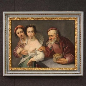 Allegoria amore dipinto olio tela quadro dama pittura fiamminga arte XVII sec - Foto 1 di 12