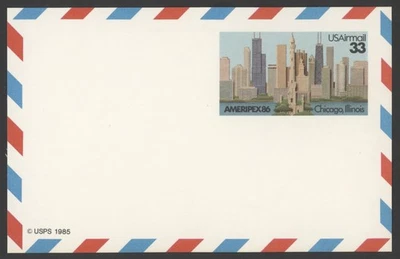 1986 US Scott #UXC23, 33c Chicago Skyline Postal Card, Mint, Some Yellowing - Image 1 of 2