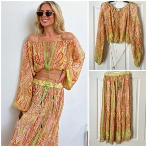 New Zara $210 2 Piece Paisley Printed Boho Top and Skirt Coord Small 3131/577 - Picture 1 of 16
