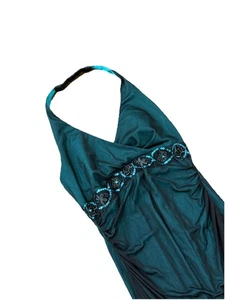 Vintage Y2K City Triangles grün schwarz High Low Neckholder Kleid Whimsigoth Damen M - Bild 1 von 8