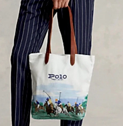 New W/o Tag-POLO RALPH LAUREN EQUESTRIAN COTTON Twill Shoulder SHOPPER TOTE Bag - Image 1 of 4