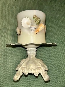 Sea Shell Embedded Large Pillar Candle 4"Wx 4"H Ivory Color - Picture 1 of 11