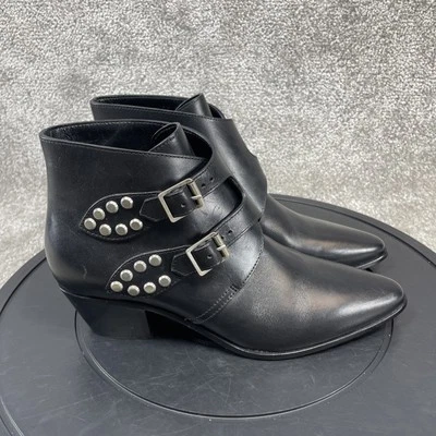 Saint Laurent Boots Womens Size 37.5 Eu 7 Us Black Leather Studded Ankle Bootie - Image 1 of 4
