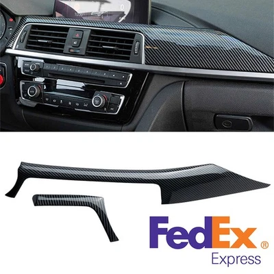 2Pcs Center AC Vent Panel Cover Trim For BMW 3 Series 2012-18 Carbon Fiber Look Foto 1 de 4