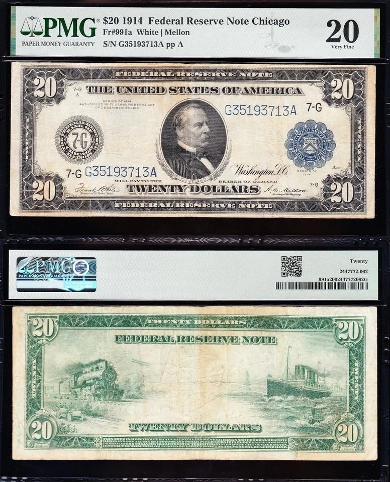 VERY NICE Bold & Crisp VF 1914 $20 CHICAGO Federal Reserve Note! PMG 20! 93713A - Image 1 of 3