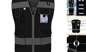  Mesh Safety Vest for Men Women, 9 Pockets High X-Large Black Mesh-bison 03 - Picture 1 of 5