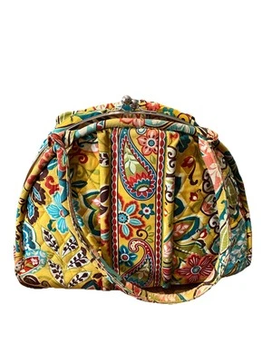 Vera Bradley поцелуй замок застежка сумка куполообразный Дамская сумка желтый пейсли цветочный - Изображение 1 из 4
