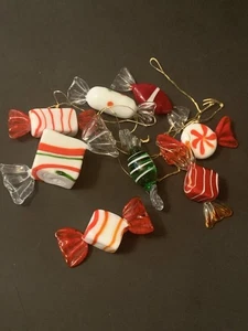 Vintage mundgeblasene Kunst Glas verpackt Süßigkeiten Weihnachtsschmuck rot grün 8 Stück mit Loch - Bild 1 von 8