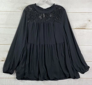 Torrid Top Womens 3 3X Black Lace Baby Doll Long Sleeves Tiered Pleated Tunic - Picture 1 of 11