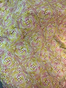 Vintage handmade crocheted bedspread coverlet pink cream and yellow colors - Picture 1 of 6