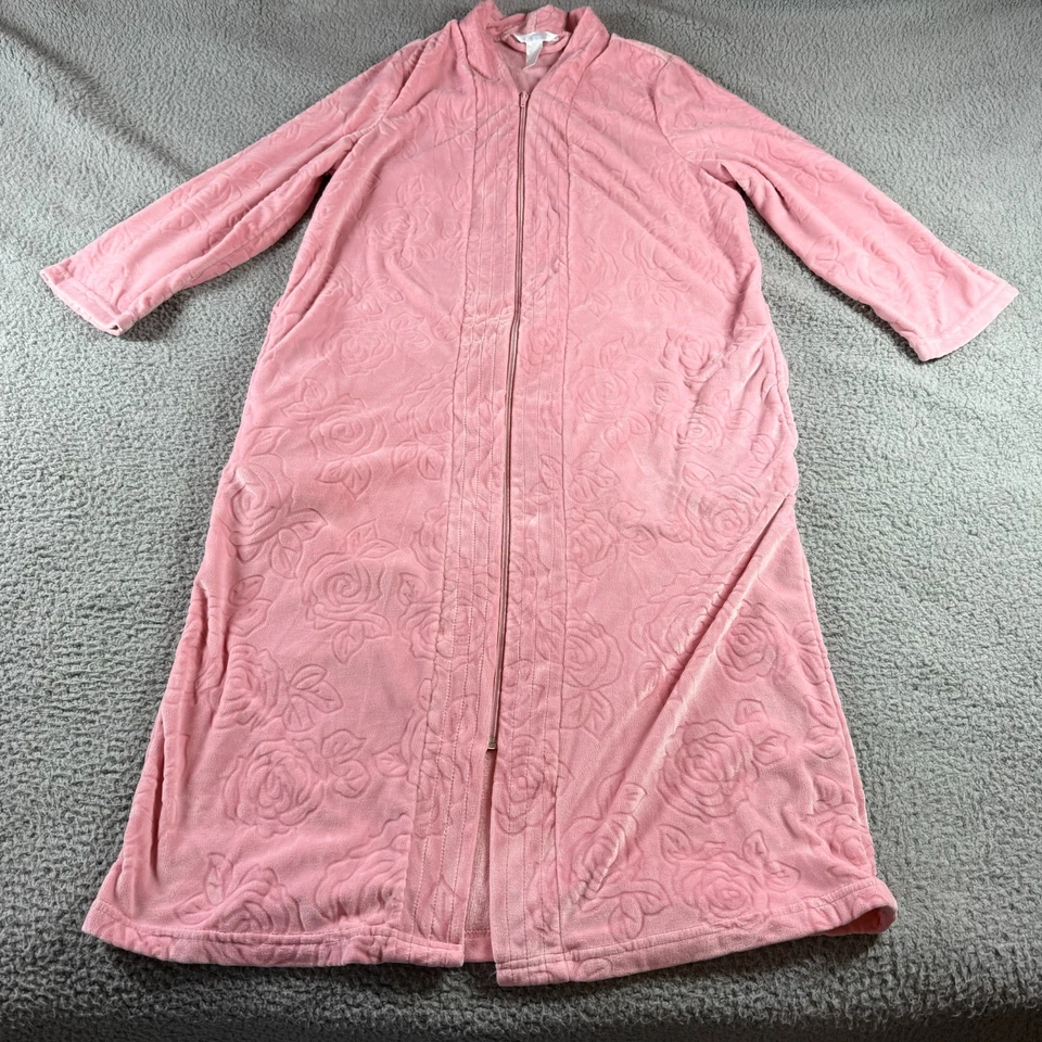 Adonna 睡衣粉色女式 M 玫瑰纹理毛绒柔软拉链睡衣 — 第 1/4 张图片