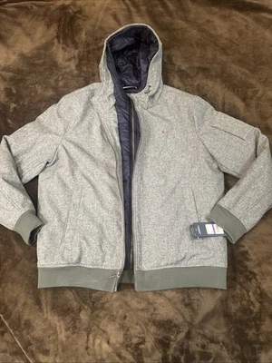 NWT Tommy Hilfiger Men’s Hooded Softshell Jacket XXL Gray Water Resistant Zip - Image 1 of 4