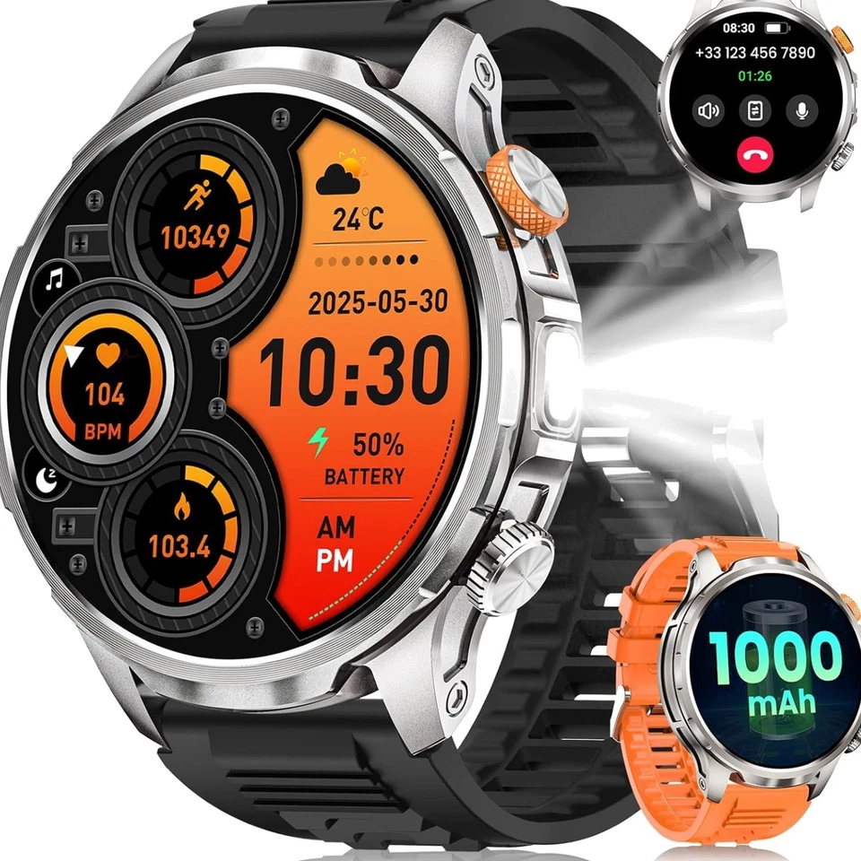 Smartwatch Herren Militär  Fitness Tracker Herzfrequenz - Bild 1 von 4