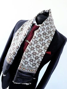 Herren Vintage Geometrisch Grau Schal, Herren 60er Seidentuch Opernkrawatte - Bild 1 von 8