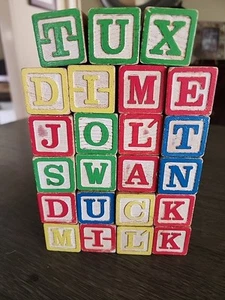 Vtg Rustic Playskool Wooden Children's ABC Alphabet Number Blocks Set of 23 - Picture 1 of 4