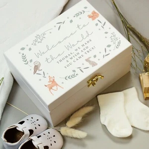 Personalisierte Andenkenbox, Woodland Memory Box, Neu Babygeschenk, Taufgeschenk - Bild 1 von 7