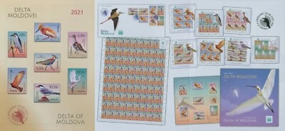 Rumänien 2021 Fauna,Delta,Vögel,Reiher,Kampfläufer,Kiebiz Mi.7816-22,Block 855 — 第 1/2 张图片