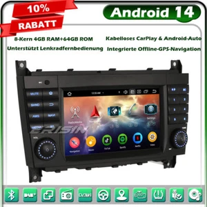 8-Kern Android 14 Autoradio DAB+GPS Navi für Mercedes C/CLK/CLC Klasse W203 W463 - Bild 1 von 24