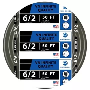 6/2 NM-B Non-Metallic Residential Indoor Wire with Ground Sheathed Cable 50 Ft - Picture 1 of 7