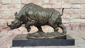 INCREDIBLY DETAILED RHINOCEROS BRONZE / BLACK RHINO ART WILDLIFE SCULPTURE SALE - Picture 1 of 10