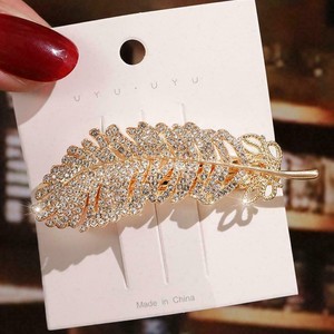 Women Crystal Feather Hair Clip Slide Pin Barrette Headband Hairpin H7J3