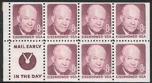 US Stamps #1395d 8c. Eisenhower Booklet Pane of 7 with Slogan 4 MNH - Picture 1 of 1