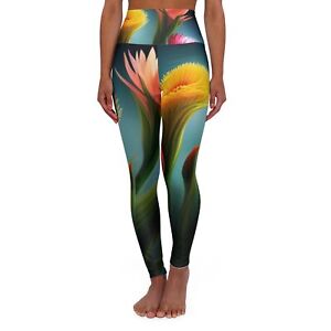 Unique Bright Pink/Yellow/Blue Floral High Waisted Yoga Leggings XS-2X