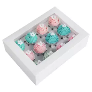 15-Pack White Cupcake Boxes 12 Holders Cake Carrier Food Grade Pop-Up Bakery Box - Picture 1 of 8
