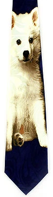 White Puppy Mens Necktie Dog Blue Neck Tie Eskimo Samoyed Spitz Pet Animal  - Image 1 of 2