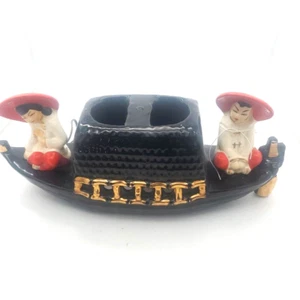 MCM 1954 Premco TV Lamp Girl & Boy on Asian Pagoda Boat Ship 15" x 7" x 4.5" - Picture 1 of 11