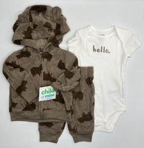 Boys Size 0-3M 3-Piece Pants Set Outfit Zip-Up Hoodie, Short Sleeve Bodysuit - Picture 1 of 5