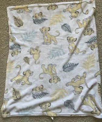 Disney Baby Blanket Lion King Simba Plush Green and brown Leaves - Image 1 of 4