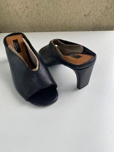 NEW M&S INSOLIA BLACK SOFT LEATHER SLIP ON OPEN TOE MULE HEELS UK 4/EU 37 - Picture 1 of 10