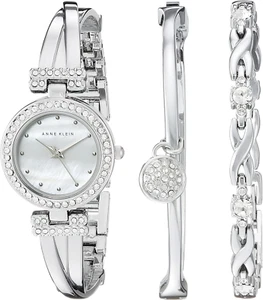 Women'S Premium Crystal Accented Bangle Watch and Bracelet Set - Picture 1 of 12