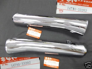 Suzuki GS400 GSX400 Exhaust Muffler Cover L+R NOS Pipe 14780-33202 14790-33202 - Picture 1 of 10
