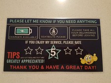 Uber Rating Tips Appreciated Driver Laminated Signs (Pack of 2) - Free Delivery 