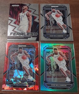 Zion Williamson 23-24 Panini Prizm Draft Red Cracked Ice, Green, Fearless, Base