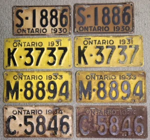 Antique Ontario License Plate Set Pair Lot 1930 1931 1933 1934 Rare Canada D9 - Bild 1 von 14