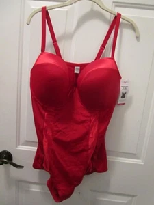 ASHLEY STEWART RACING RED SATIN PANEL MED CONTROL SHAPEWEAR BODYSUIT SIZE 2X NEW - Picture 1 of 3