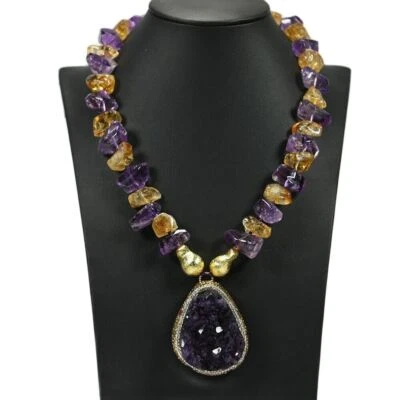 Collar de cuarzo topacio citrino amatista púrpura turmalina circonita cúbica colgante Foto 1 de 4